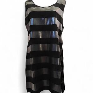 Fendi Black Faux Leather Striped Tank Mini Dress Top Side Tie Glam Goth 48 14